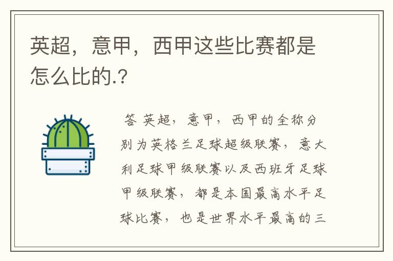英超,意甲,西甲这些比赛都是怎么比的.?