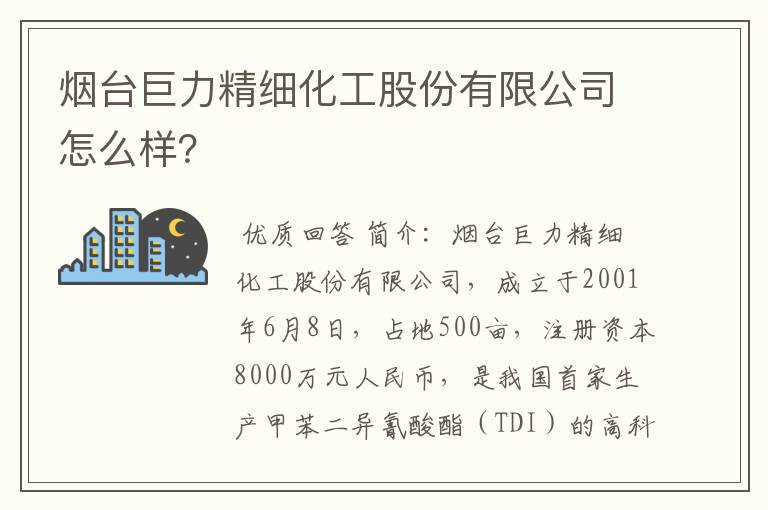 烟台巨力精细化工股份有限公司怎么样?