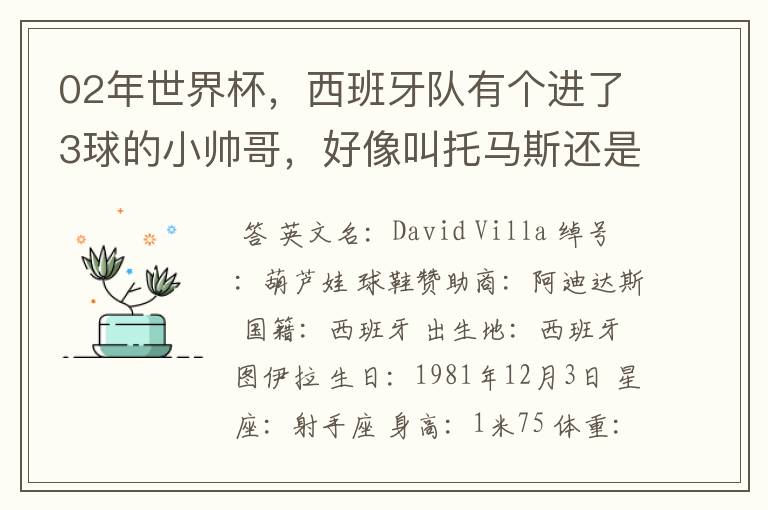 02年世界杯,西班牙队有个进了3球的小帅哥,好像叫托马斯还是什么,有人知道他的资料不?