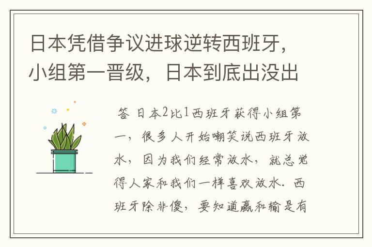 日本凭借争议进球逆转西班牙，小组第一晋级，日本到底出没出界呢？