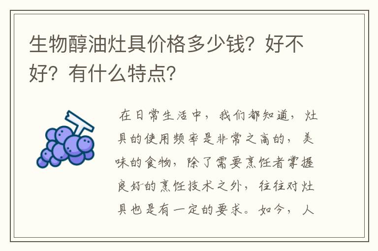 生物醇油灶具价格多少钱?好不好?有什么特点?