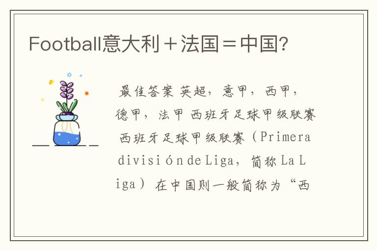 Football意大利+法国=中国?