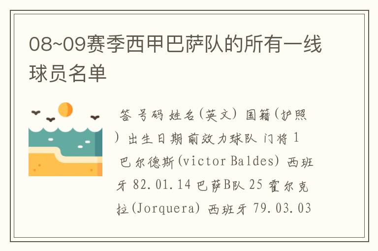 08~09赛季西甲巴萨队的所有一线球员名单