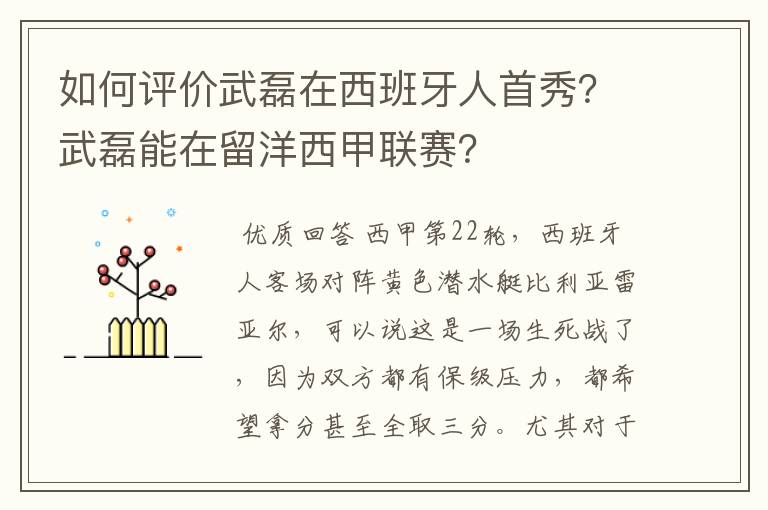 如何评价武磊在西班牙人首秀?武磊能在留洋西甲联赛?