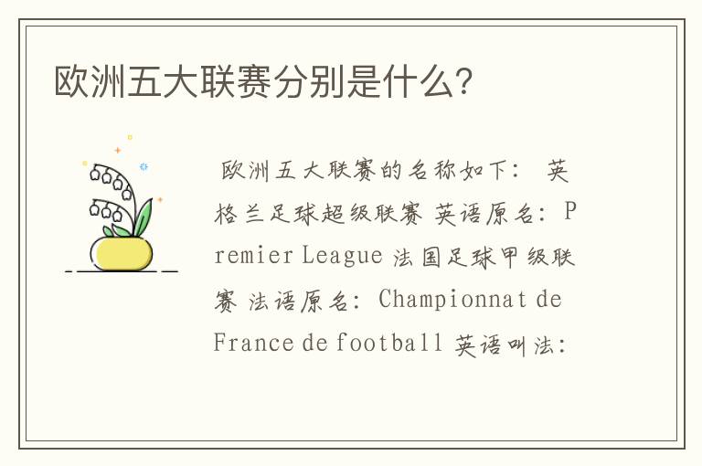 欧洲五大联赛分别是什么?