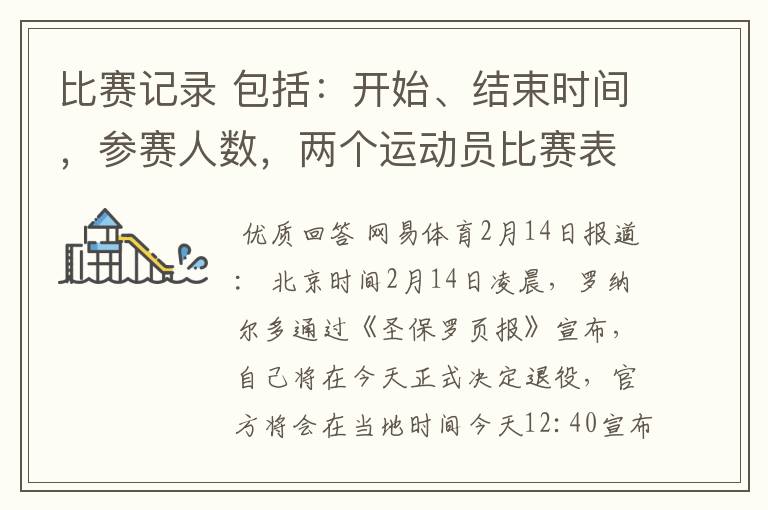 比赛记录 包括:开始、结束时间,参赛人数,两个运动员比赛表现情况,比赛结果,对比赛的评价。