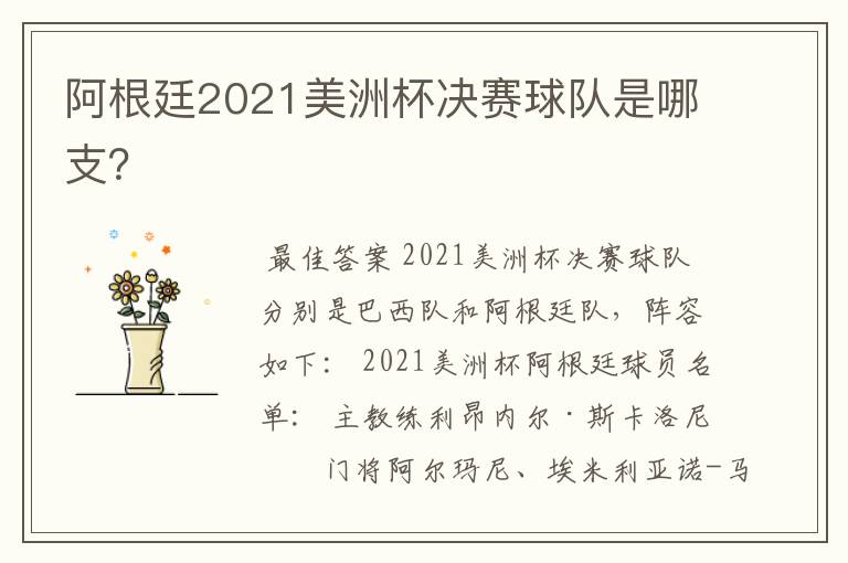 阿根廷2021美洲杯决赛球队是哪支?