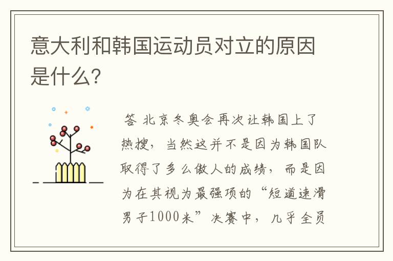 意大利和韩国运动员对立的原因是什么?
