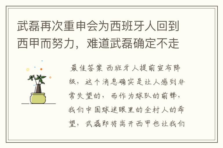 武磊再次重申会为西班牙人回到西甲而努力,难道武磊确定不走了?