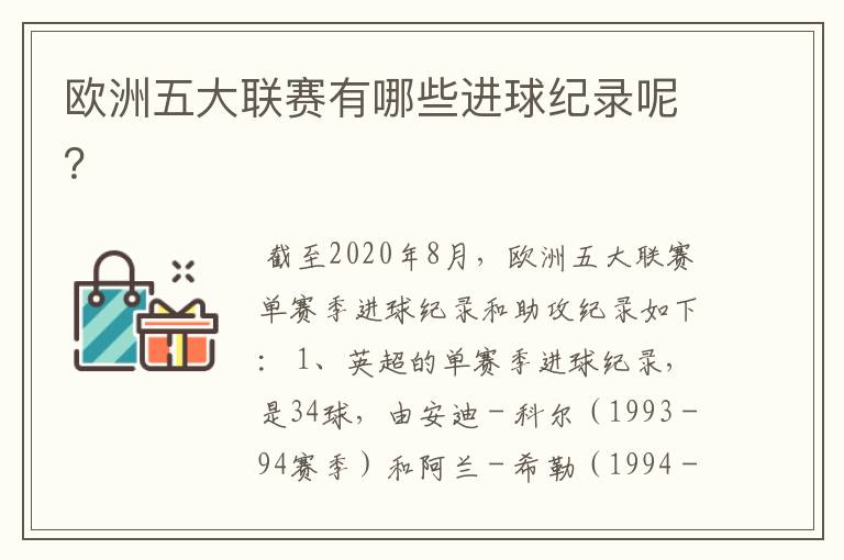 欧洲五大联赛有哪些进球纪录呢?