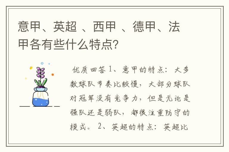 意甲、英超 、西甲 、德甲、法甲各有些什么特点?