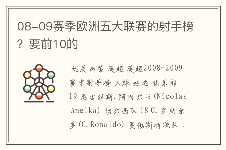 08-09赛季欧洲五大联赛的射手榜?要前10的
