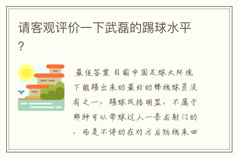 请客观评价一下武磊的踢球水平?