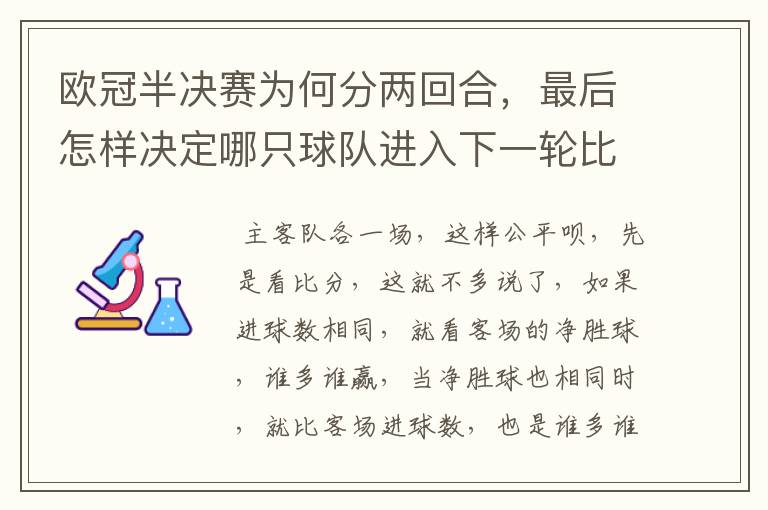 欧冠半决赛为何分两回合,最后怎样决定哪只球队进入下一轮比赛?