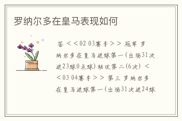 罗纳尔多在皇马表现如何