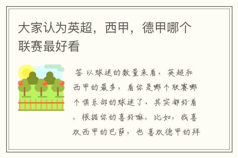 大家认为英超,西甲,德甲哪个联赛最好看