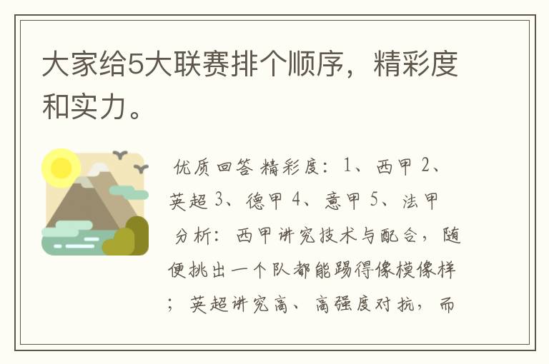 大家给5大联赛排个顺序,精彩度和实力。