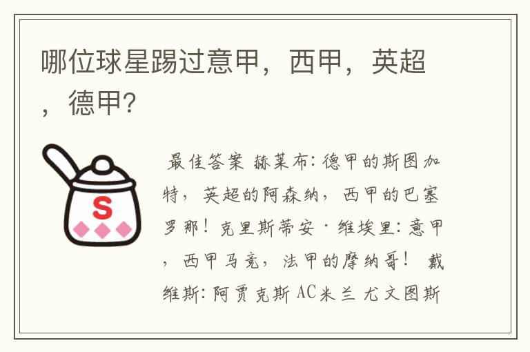 哪位球星踢过意甲,西甲,英超,德甲?