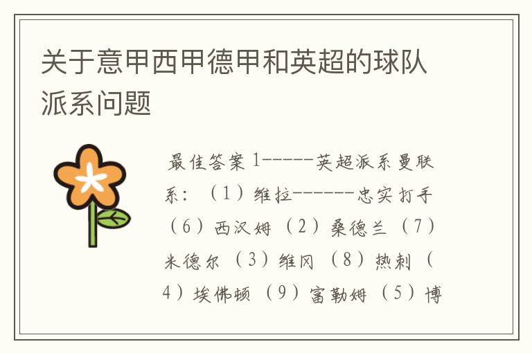 关于意甲西甲德甲和英超的球队派系问题