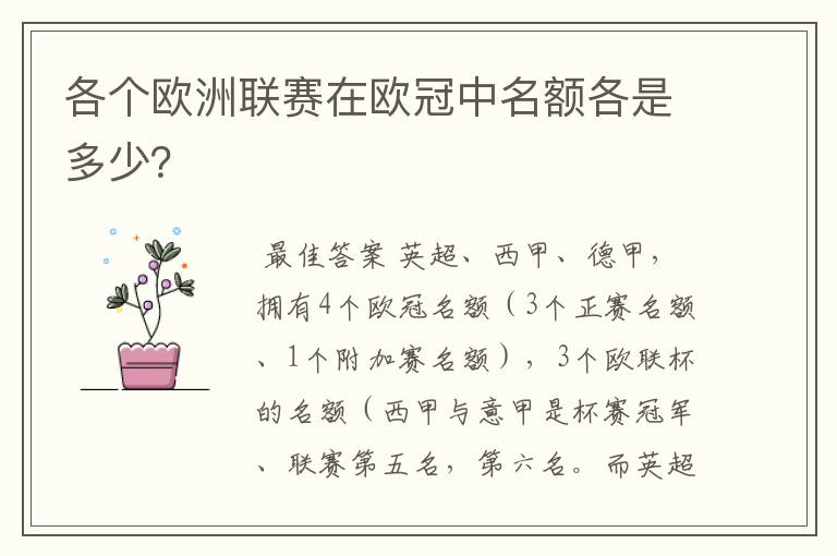 各个欧洲联赛在欧冠中名额各是多少?