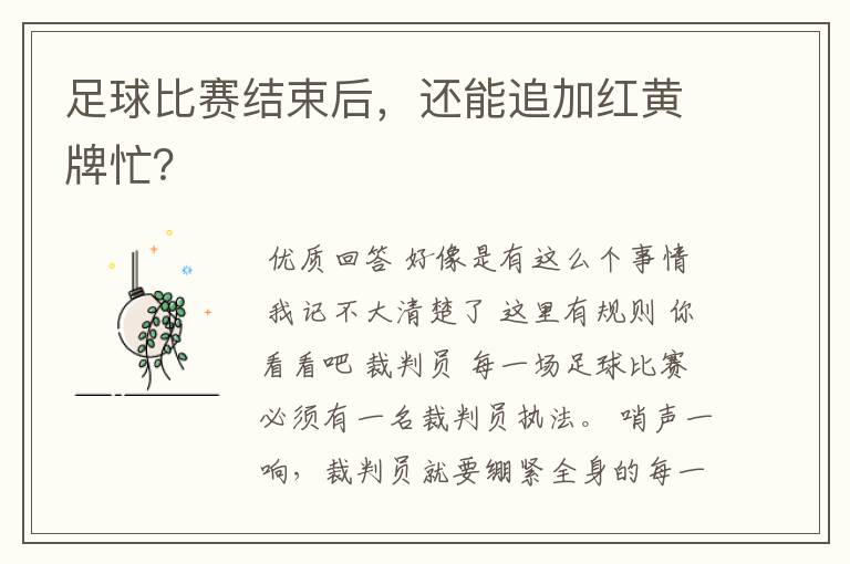 足球比赛结束后,还能追加红黄牌忙?