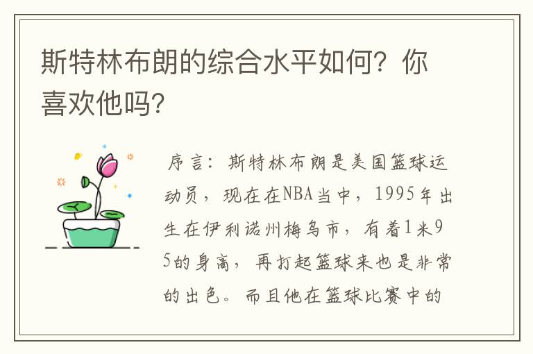 斯特林布朗的综合水平如何?你喜欢他吗?