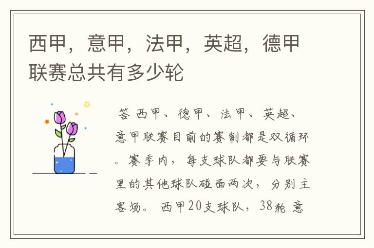 西甲,意甲,法甲,英超,德甲联赛总共有多少轮