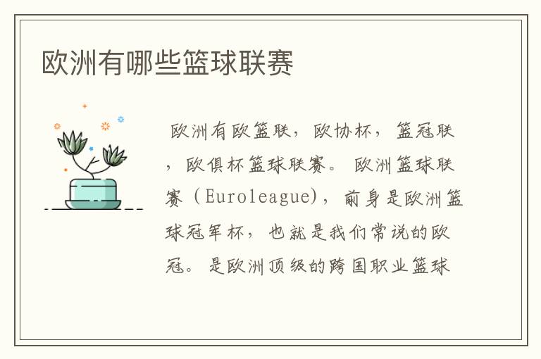 欧洲有哪些篮球联赛