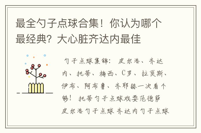 最全勺子点球合集!你认为哪个最经典?大心脏齐达内最佳