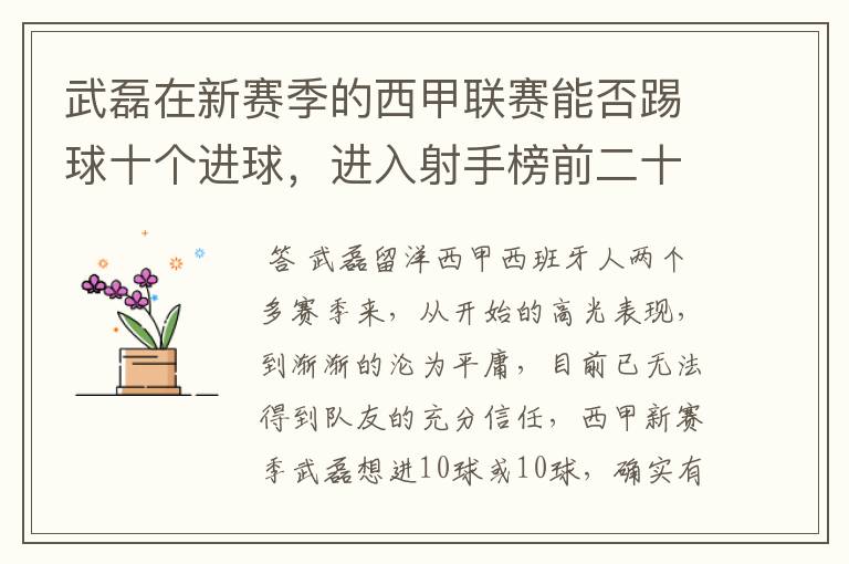 武磊在新赛季的西甲联赛能否踢球十个进球,进入射手榜前二十?