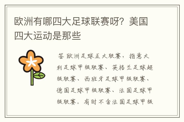 欧洲有哪四大足球联赛呀?美国四大运动是那些