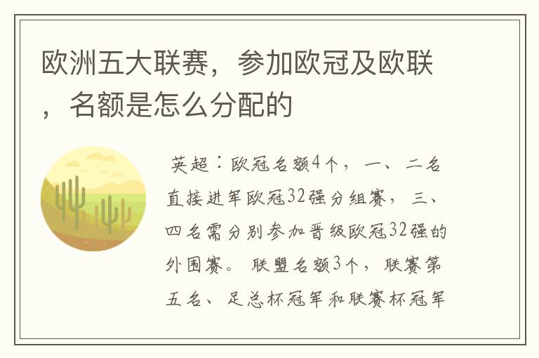 欧洲五大联赛,参加欧冠及欧联,名额是怎么分配的