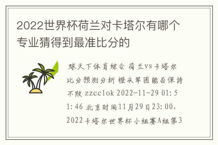 2022世界杯荷兰对卡塔尔有哪个专业猜得到最准比分的