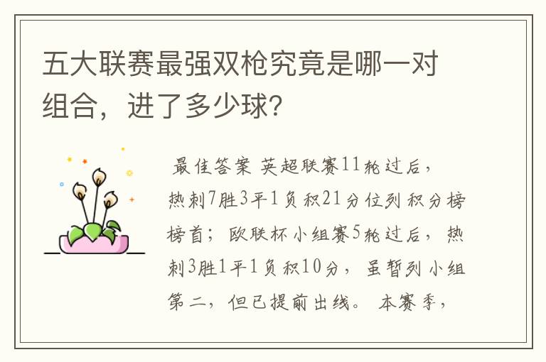 五大联赛最强双枪究竟是哪一对组合,进了多少球?