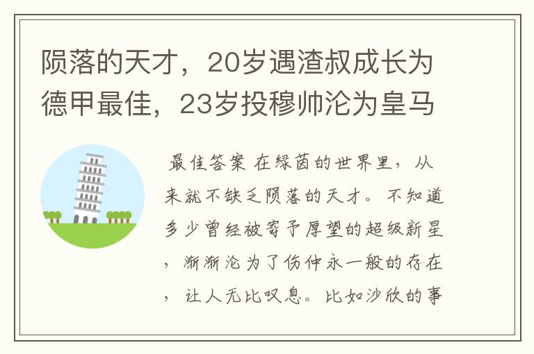 陨落的天才,20岁遇渣叔成长为德甲最佳,23岁投穆帅沦为皇马过客