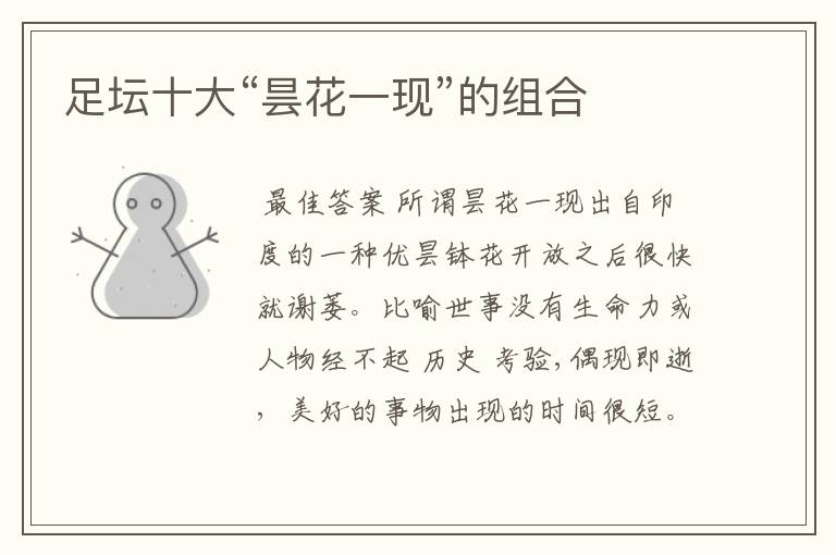 足坛十大“昙花一现”的组合