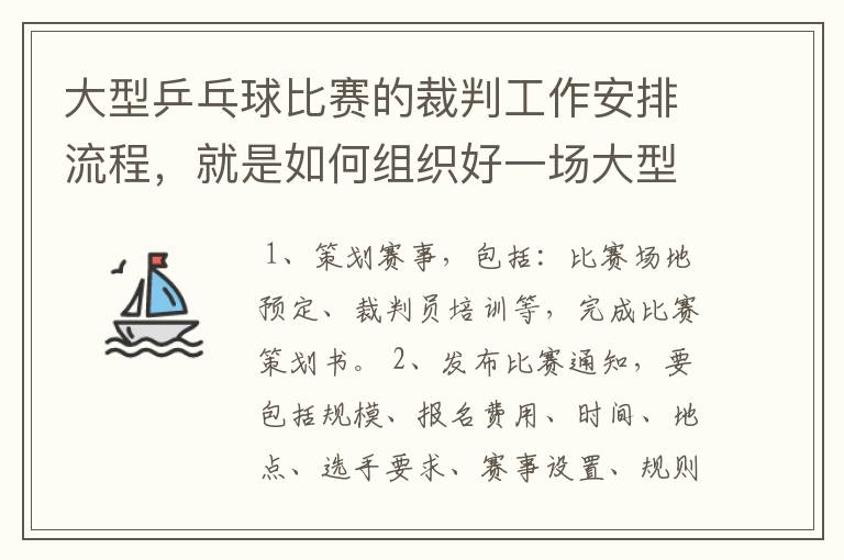 大型乒乓球比赛的裁判工作安排流程,就是如何组织好一场大型乒乓球比赛?