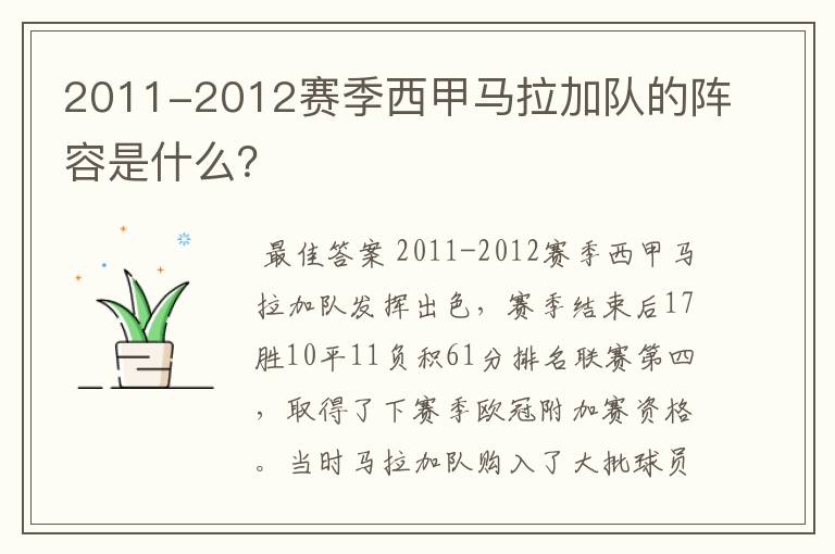 2011-2012赛季西甲马拉加队的阵容是什么?