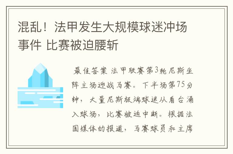 混乱!法甲发生大规模球迷冲场事件 比赛被迫腰斩