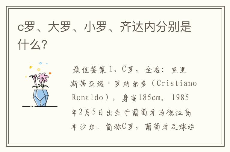 c罗、大罗、小罗、齐达内分别是什么?