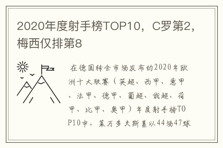 2020年度射手榜TOP10,C罗第2,梅西仅排第8