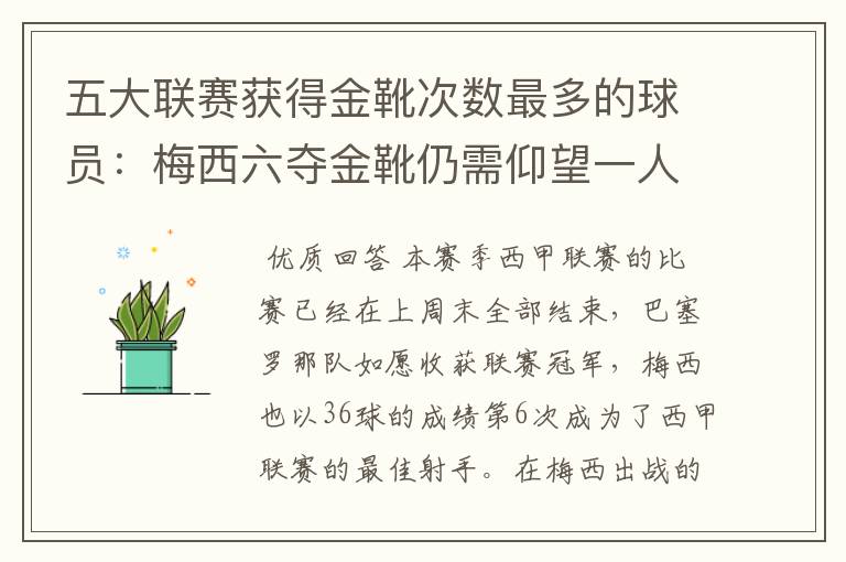 五大联赛获得金靴次数最多的球员:梅西六夺金靴仍需仰望一人