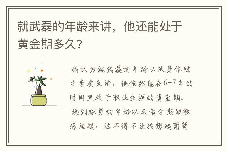 就武磊的年龄来讲,他还能处于黄金期多久?