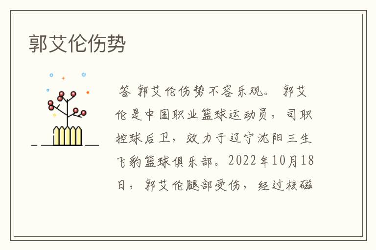 郭艾伦伤势