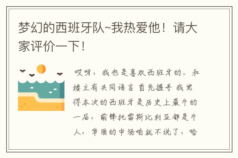 梦幻的西班牙队~我热爱他!请大家评价一下!