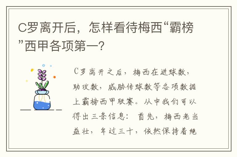 C罗离开后,怎样看待梅西“霸榜”西甲各项第一?
