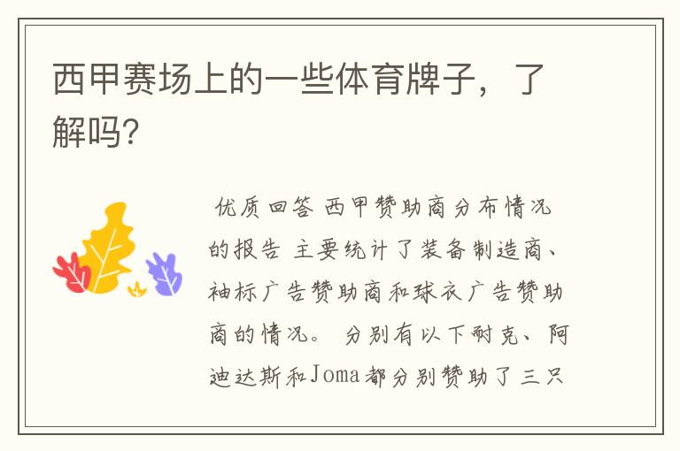 西甲赛场上的一些体育牌子,了解吗?