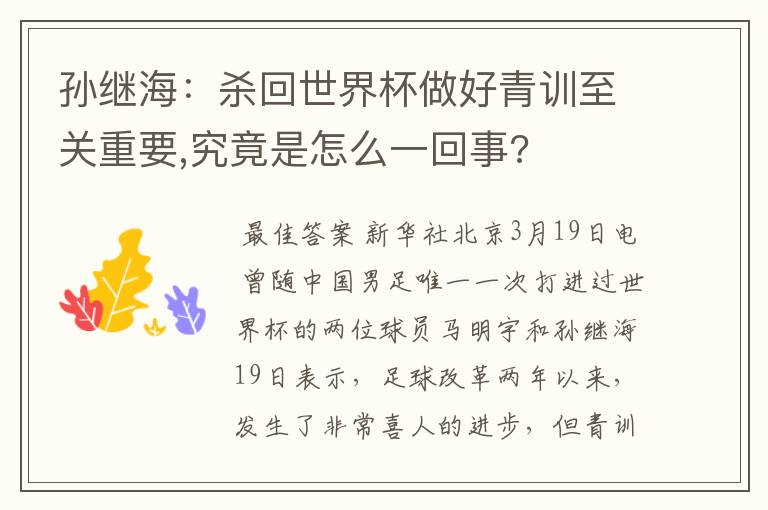 孙继海:杀回世界杯做好青训至关重要,究竟是怎么一回事?