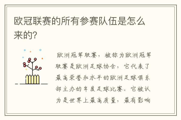 欧冠联赛的所有参赛队伍是怎么来的?