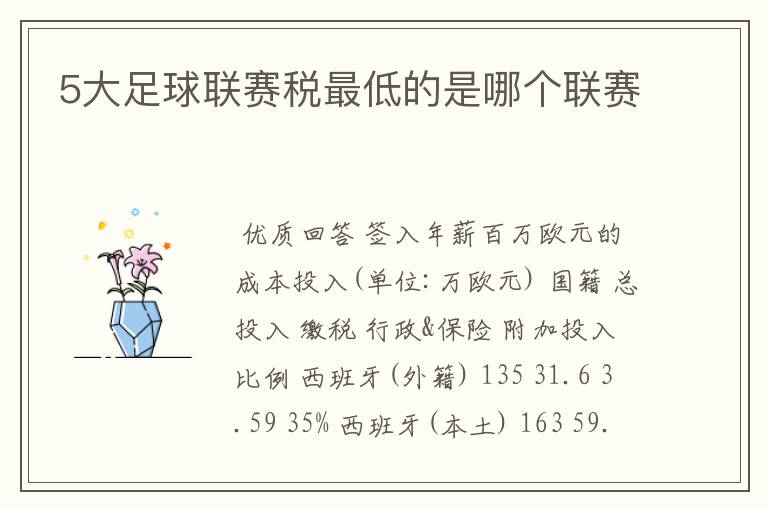 5大足球联赛税最低的是哪个联赛